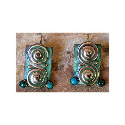 Click to view detail for EC-029 Earrings Roman Scroll Motif with Malachite, Turquoise $85